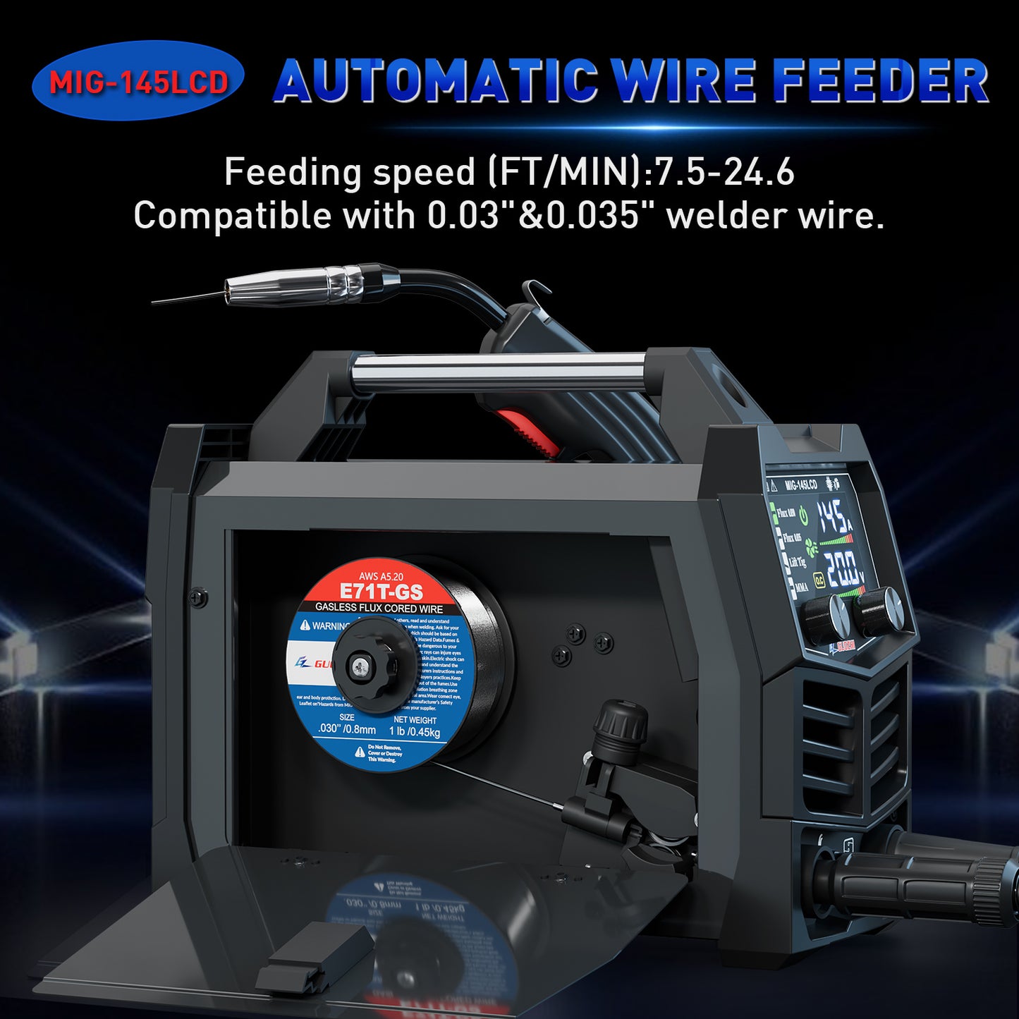 GZ GUOZHI Welder Machine, LCD 3 in 1 Welder,MIG Welder,Stick Welder ,Lift TIG, With Flux Core Welding Wire( E71T-GS)