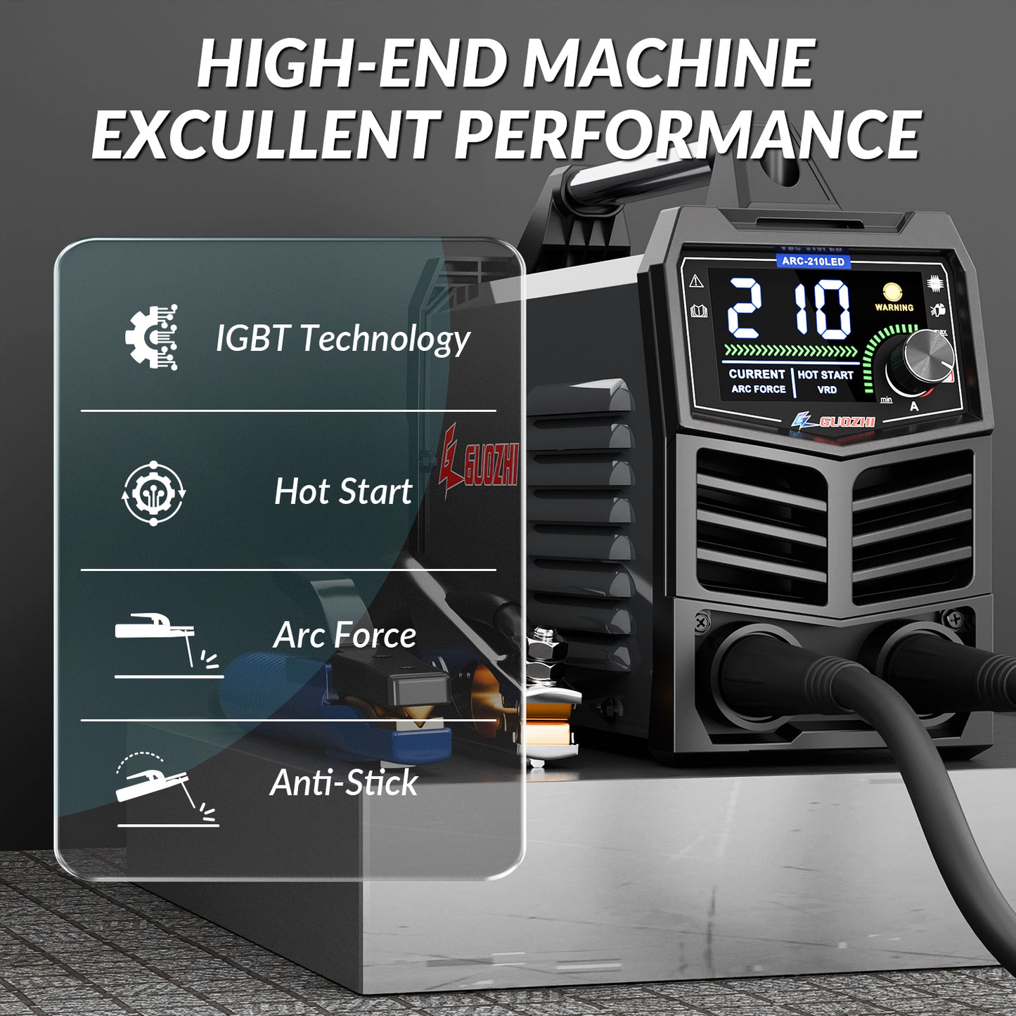 GZ GUOZHI 110V/220V 210A Stick Welder, High-Power ARC Welding Machine with Full Electrode Compatibility and Large LED Display