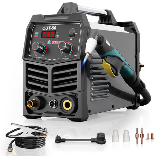 GZ GUOZHI 50Amp Plasma Cutter, Dual Voltage 110V/220V, 10MM Clean Cut, Air Cutter with Pre-Flow, Post-Gas, 2T/4T Modes