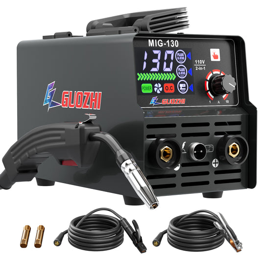 GZ GUOZHI 130A Portable MIG Welder,110V 2 in 1 Gasless Flux Core MIG/Stick Welding Machine with Large LED Display (8.5 LB)