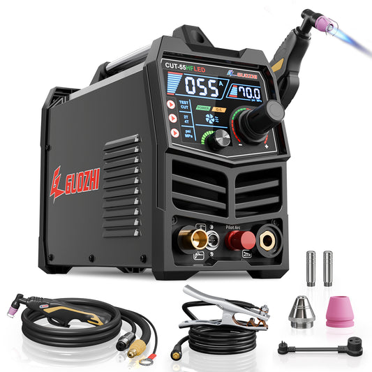 GZ GUOZHI 55Amp Non-Touch Plasma Cutter, High Frequency Pilot Arc Plasma Cutting Machine, 110V/220V Dual Voltage, 1/2" Clean Cut, LED Display