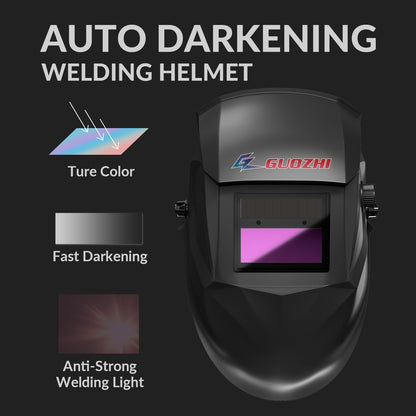 GZ Guozhi Welding Helmet with True Color Technology, Auto-Darkening, LED Headlamp, Adjustable Sensitivity & Delay for Professional Welders