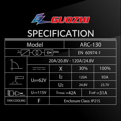 GZ GUOZHI 110V 130A Portable Handheld Stick ARC Welder Machine, Digital Display, IGBT Inverter, Ergonomic Design (3.7LB)