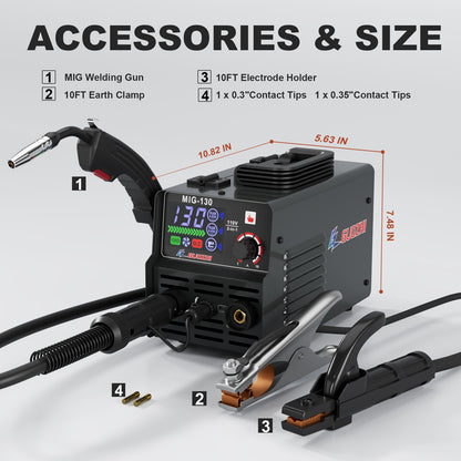 GZ GUOZHI 130A Portable MIG Welder,110V 2 in 1 Gasless Flux Core MIG/Stick Welding Machine with Large LED Display (8.5 LB)