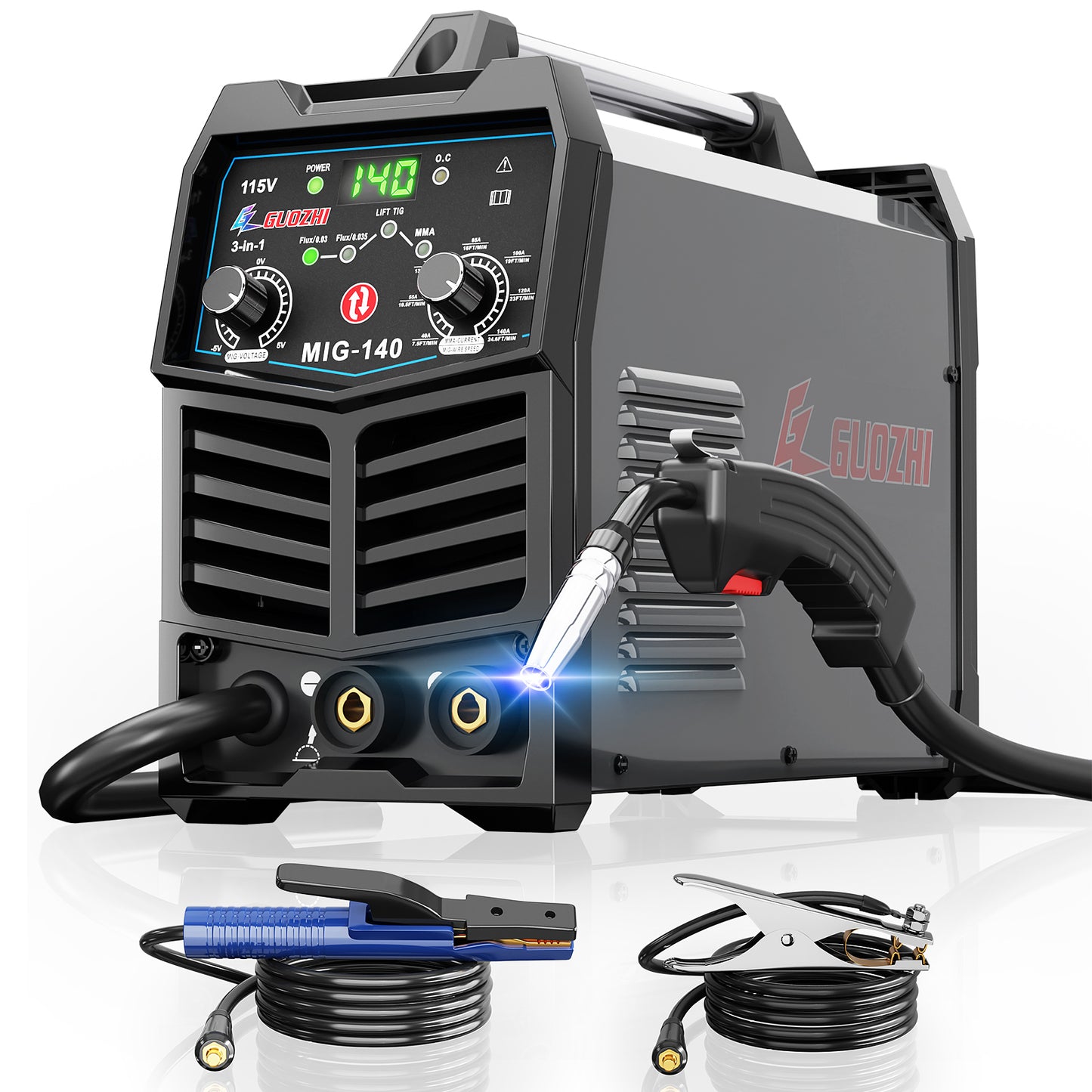 GZ GUOZHI 130A Portable MIG Welder,110V 2 in 1 Gasless Flux Core MIG/Stick Welding Machine with Large LED Display (8.5 LB)