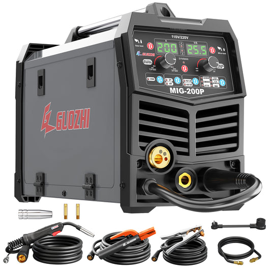 GZ GUOZHI 110V/220V 200A MIG Welder, 7 in 1 Multi-Process Welding Machine, Gas MIG/MAG, Gasless Flux Core MIG, Lift TIG, Stick, Spot Welding, Spool Gun